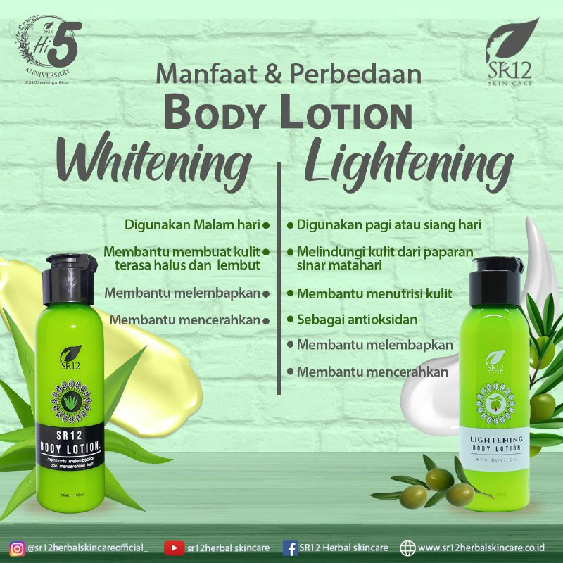 👉Kalau mau cepat proses cerahnya dan kulit lebih ternutrisi gunakan handbody malam (whitening body lotion)👉kalau mau cerah sekaligus terlindungi agar tidak terbakar matahari ..dan agar Handbodyan mu nggak sia-sia gunakan Handbody siang (Lightening body lotion) 🤩🥰 Gampang kan? Bangeeeeet👍👍😎😎Aroma khas wangi nya lembut tidak menyengat nggak ngebosenin beda dari HandBody lain, tidak lengket2, tekstur nya lembut mudah meresap ke kulit mu.Ready ya🤩🤩🤩 kemasan botol (malam)kemasan tube (malam)kemasan tube (siang)WA/Telegram👉0821-5799-8873AGEN RESMI SR12 HERBAL SKINCARE BALIKPAPAN KAL-TIMIntip shopeeku yuk👇shopee.co.id/agenresmisr12Atautokopedia.com/sr12balikpapan👉Kalau mau cepat proses cerahnya dan kulit lebih ternutrisi gunakan handbody malam (whitening body lotion)👉kalau mau cerah sekaligus terlindungi agar tidak terbakar matahari ..dan agar Handbodyan mu nggak sia-sia gunakan Handbody siang (Lightening body lotion) 🤩🥰 Gampang kan? Bangeeeeet👍👍😎😎Aroma khas wangi nya lembut tidak menyengat nggak ngebosenin beda dari HandBody lain, tidak lengket2, tekstur nya lembut mudah meresap ke kulit mu.Ready ya🤩🤩🤩 kemasan botol (malam)kemasan tube (malam)kemasan tube (siang)WA/Telegram👉0821-5799-8873AGEN RESMI SR12 HERBAL SKINCARE BALIKPAPAN KAL-TIMIntip shopeeku yuk👇shopee.co.id/agenresmisr12Atautokopedia.com/sr12balikpapan