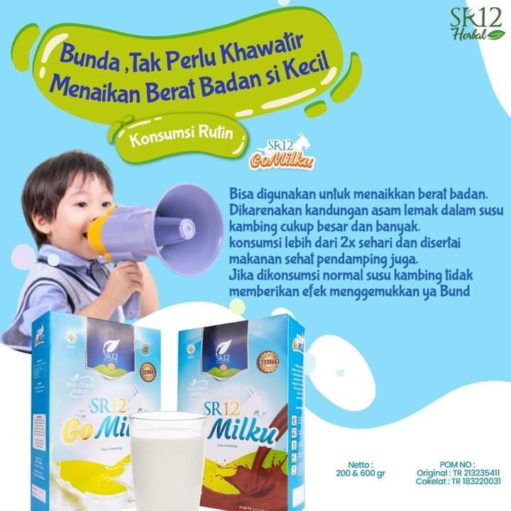 🥛Mau naikin berat badan ? yuk merapatAtau mau naikin berat badan anak ?Anak susah makan ?Ni ya Bun...saya punya susu kambing Etawa bagus untuk naikin berat badan. Selain itu bisa meningkatkan kecerdasan anak juga Lo..yaitu GOMILKU SR12🥛Oiya bukan hanya anak-anak yang bisa merasakan manfaat dari susu Gomilku SR12 ini, tapi dari bayi 6 bulan, dewasa hingga Lansia. keren kan ?🤩👍Naik BB nya juga nggak berlebihan, jadi nggak perlu khawatir karena takut obesitas🥛 Susu Gomilku SR12 ini punya 2 varian rasa yaitu putih/original dan coklat, tinggal pilih sesuai selera ya,khasiat dan kualitasnya tetap sama-sama mantap👍nggak perlu diragukan lagi deh, sudah banyak yang membuktikan🤩🥛 Komposisi nya: Susu kambing Etawa, madu, daun kelor, dan ikan gabus🥛 Rasanya Nikmat, Gurih, manis nya pas dari Madu sebagai pemanis alami, tidak mengandung gula pasir, oiya yang nggak kalah penting adalah TIDAK BAU AMIS/TIDAK PRENGUSReady StockWA/Telegram 👉 0821-5799-8873AGEN RESMI SR12 HERBAL SKINCARE BALIKPAPAN KAL-TIM