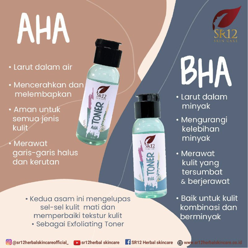 HELLO DEAR 🌸🌿 apakah kulitmu sering bermasalah? Bisa jadi, penyebabnya adalah pori-pori yang tersumbat oleh kotoran, minyak, dan sel-sel kulit mati.Maka disarankan untuk melakukan perawatan pori-pori yaToner AHA, BHA, efektif untuk perawatan pori-pori, setiap hari 💆‍♀️🌿🌸 AHA: mengangkat sel-sel kulit mati di permukaan kulit. Jadi sangat cocok utk kulit yang berflek hitam.🌿🌸BHA: membersihkan blackhead dan whitehead, jadi sangat cocok utk kulit berminyak, berkomedo dan jerawat, juga bisa mencerahkan kulit Lo... bintik-bintik hitam bekas jerawat pun memudarReady stok🤩🤩🤩WA/Telegram👉0821-5799-8873AGEN RESMI SR12 HERBAL SKINCARE BALIKPAPAN KAL-TIMAtau bisa mampir ke shopeeku.. yuk👇shopee.co.id/agenresmi12Atau tokpedku👇tokopedia.com/sr12balikpapanNote: Bisa pakai voucher free ongkir Lo and bisa COD juga Lo..GERCEEP🎉🎉🎉