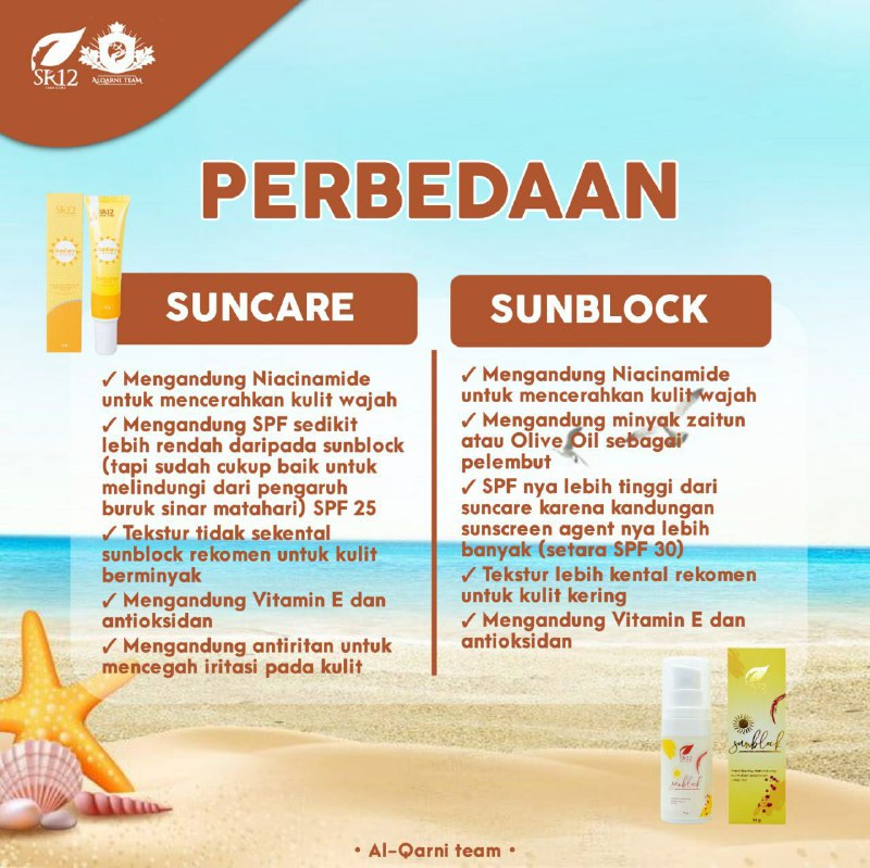 Ini perbedaan Suncare dan Sunblock👆 Dan satu lagi ya...suncare warna creamnya kuning sedangkan sunblock warna creamnya putih. And then...Tahu kah kamu...??? Suncare dan Sunblock juga bisa membantu memudarkan flek hitam juga lo..karena ada k4ndungan Niacinamide nya yg merupakan golongan Vitamin B3Keren nggak tuh ??? Keren dong ahhh🤩😎👍