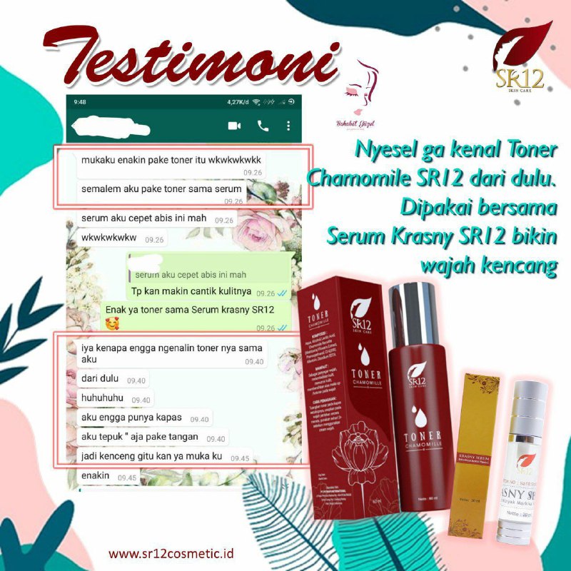 Saya juga  dulu nganggap remeh yg nama nya toner, karena ga biasa perawatan, ternyata setelah tap-tap baru 2 kali..udah keliatan seger dan glow gitu ya wajahku, nggak pernah muncul lagi yang namanya jerawat  bruntus walaupun lagi dtng bulan, sekarang udah rutin pake maksimal 2 kali sehari, klo lg malas pake bedak di rumah habis mandi atau habis cuci muka  saya tap-tap aja pake toner chamomile ini...mantuul bangeet 👍👍👍Yok segera dimiliki, rasakan sensasinya🤩#CantikCerahAlamiMenujuHariKemenangan#BersamaSR12_HerbalSkincare#SR12MenebarManfaatWa/telegram 👉0821-5799-8873AGEN RESMI SR12 HERBAL SKINCARE BALIKPAPAN